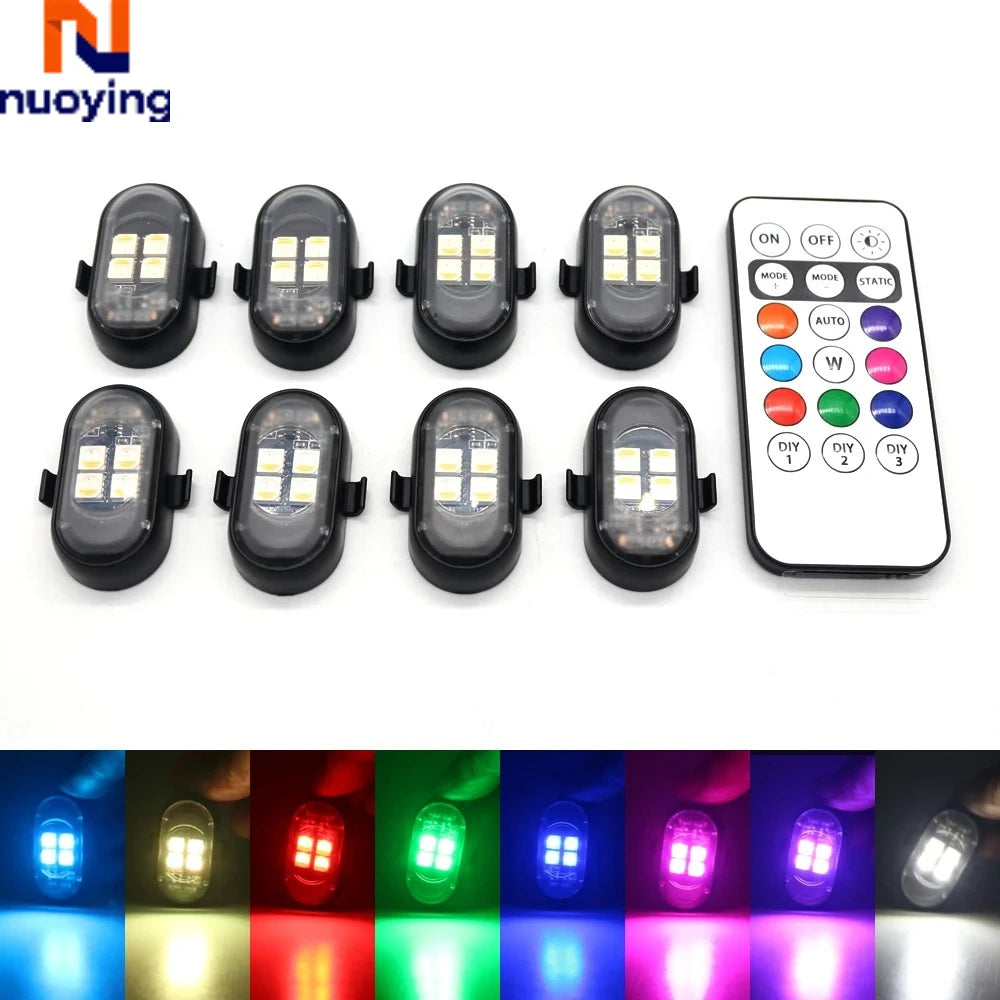 Zestaw lamp LED RGB do wnętrza auta z pilotem