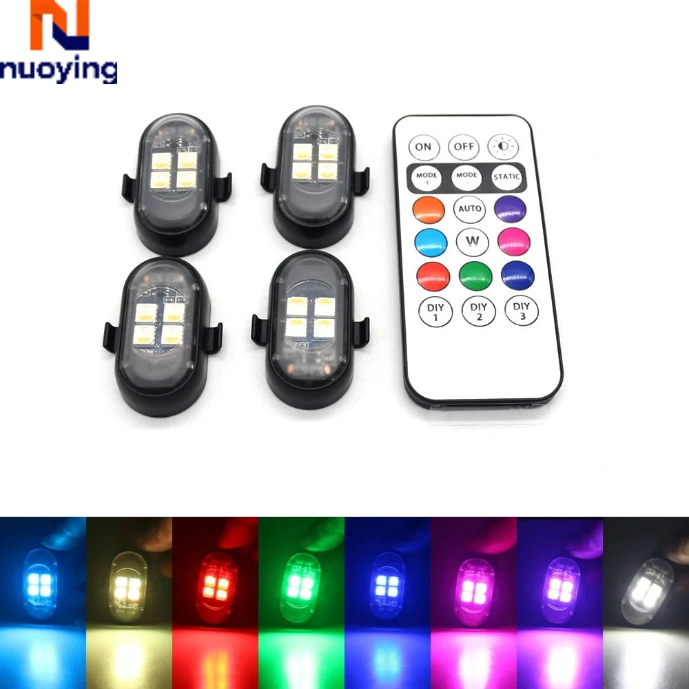 Zestaw lamp LED RGB do wnętrza auta z pilotem
