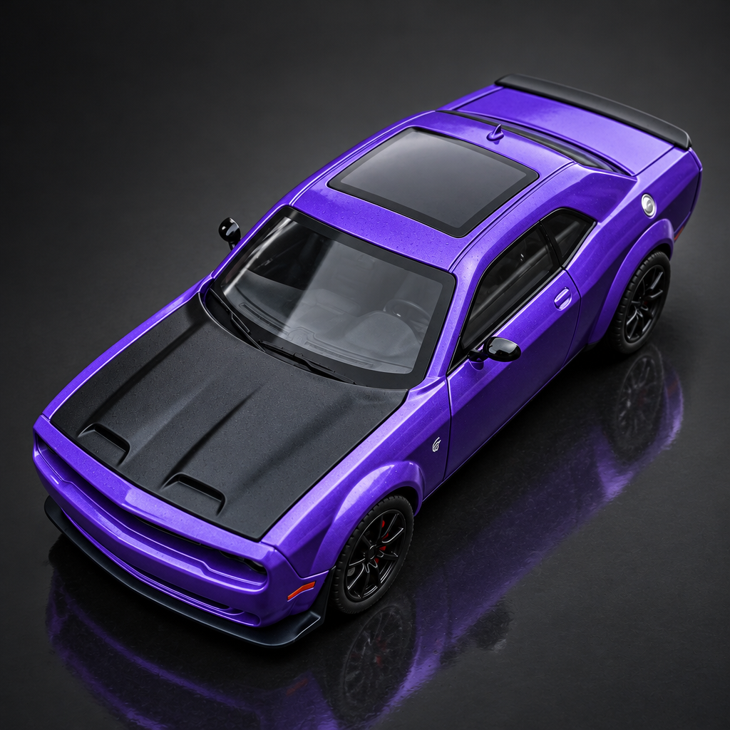 Model kolekcjonerski muscle car 1:24 — fioletowy, metalowy